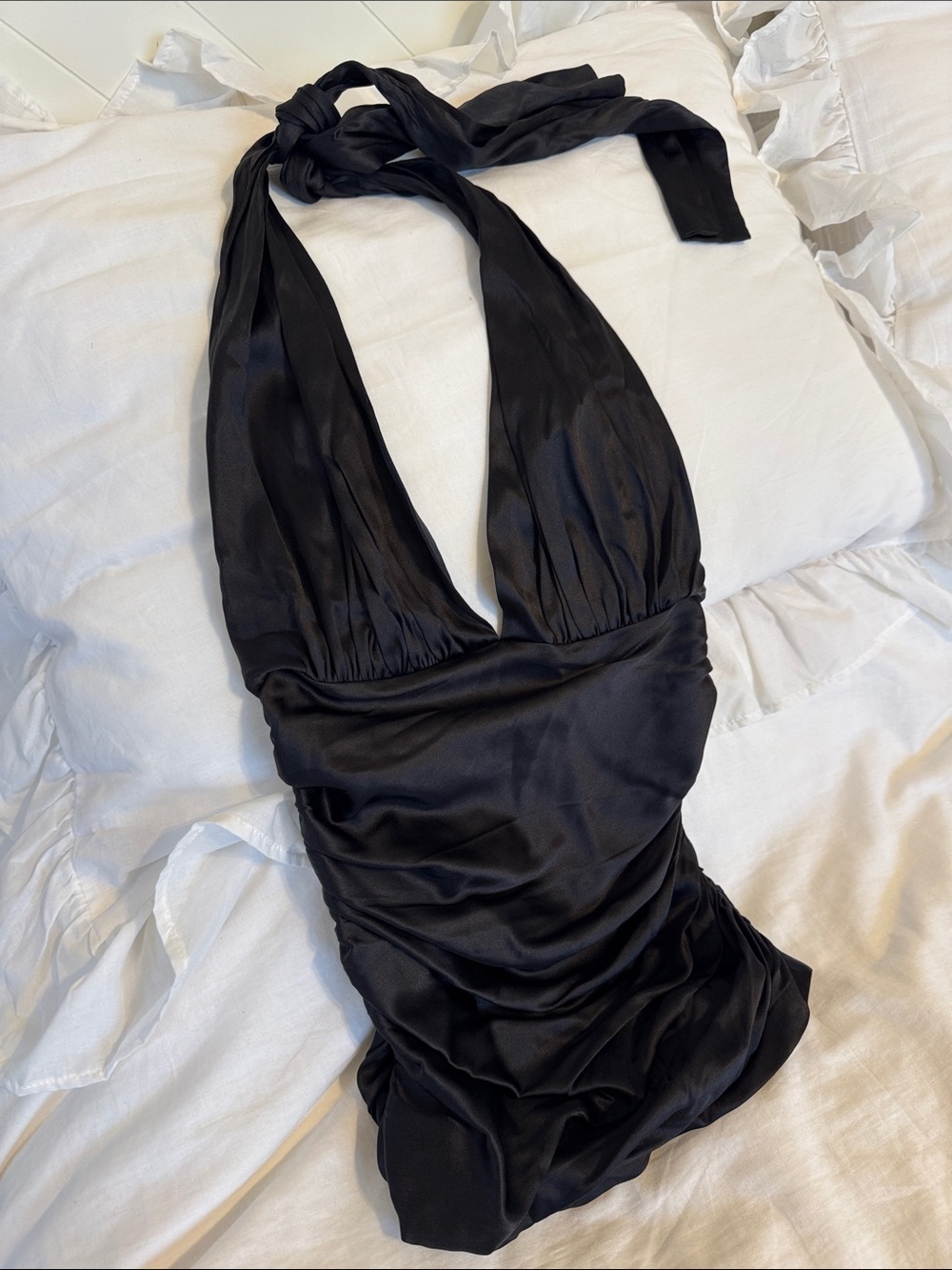 Dolce & Gabbana RARE Silk Black Halter Satin Top